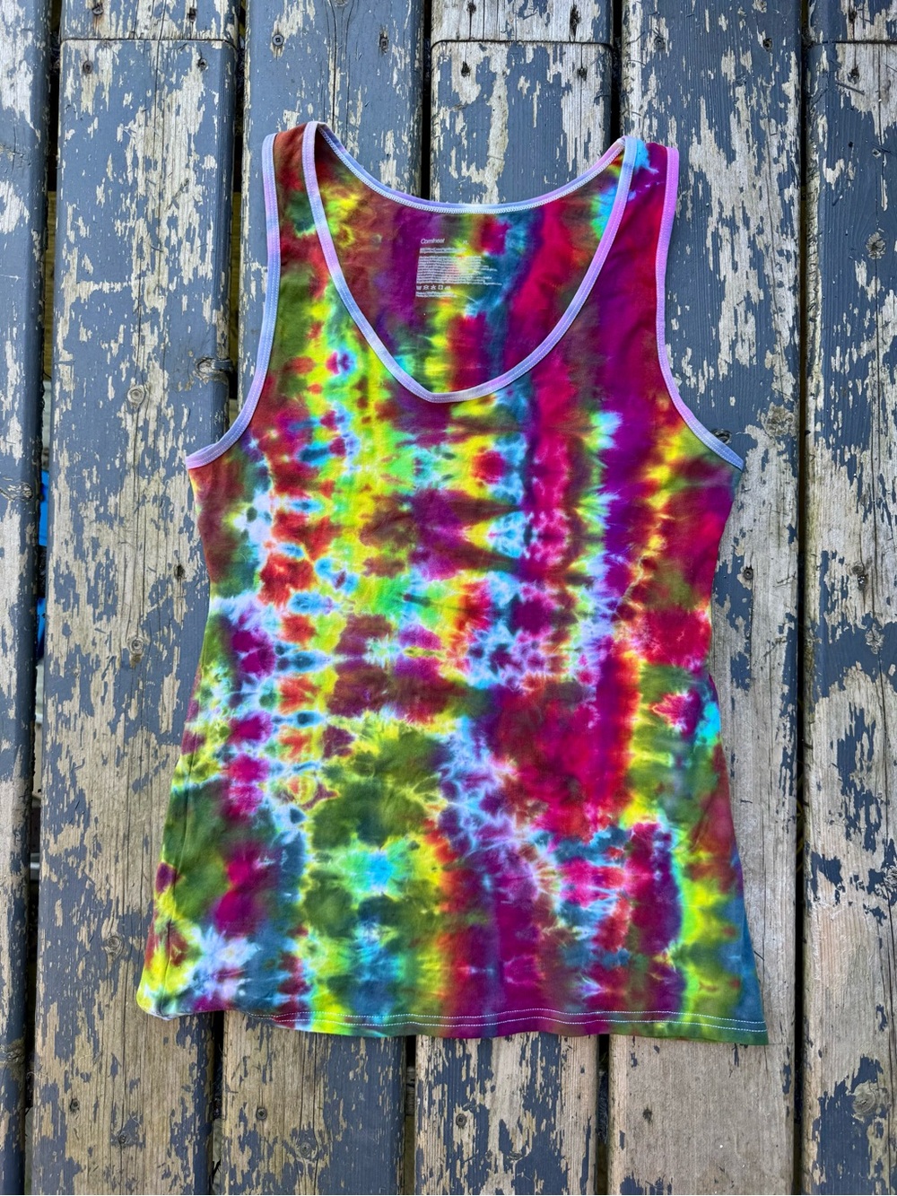 Women's Multicolor Tie-Dye Scoop Neck Tank Top - Picture 3 of 9